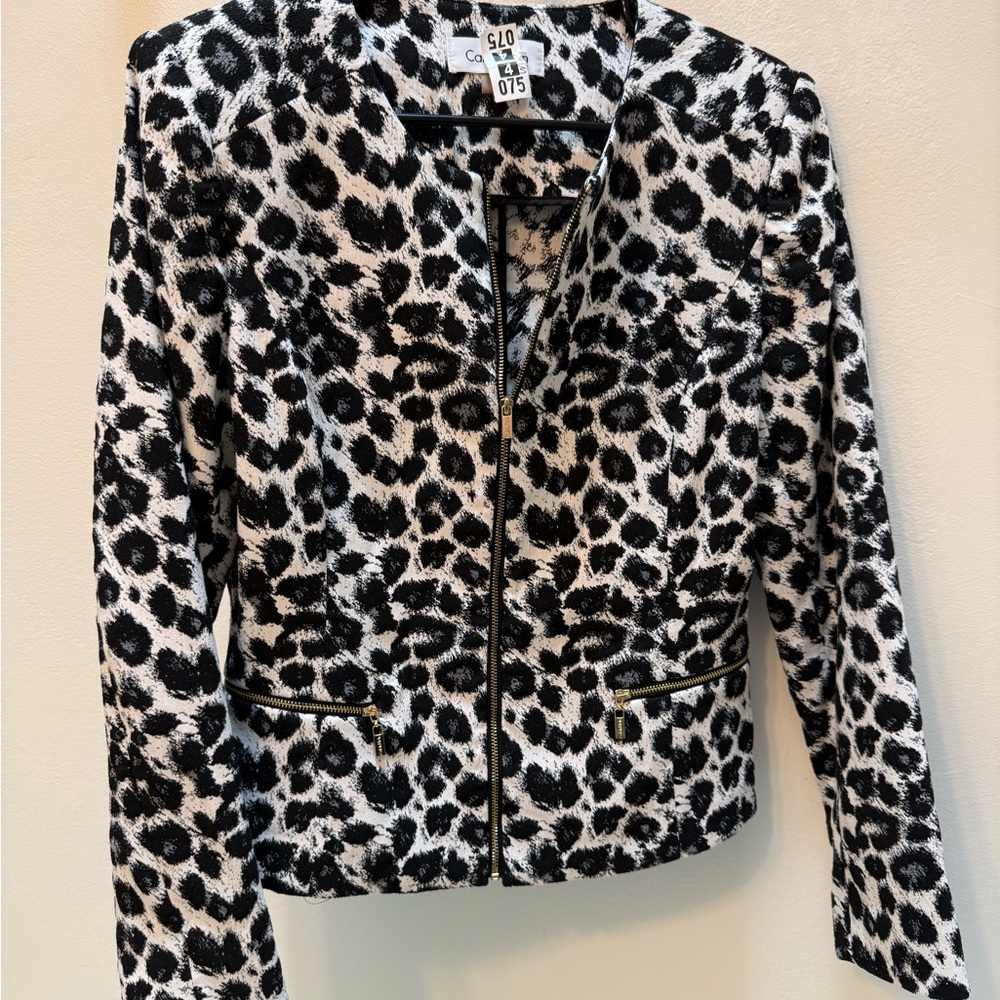 Calvin Klein Women's Black and White Animal Print Blazer